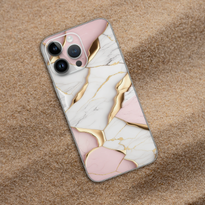 Wrapie Golden Pink Marble Pattern Mobile Skin