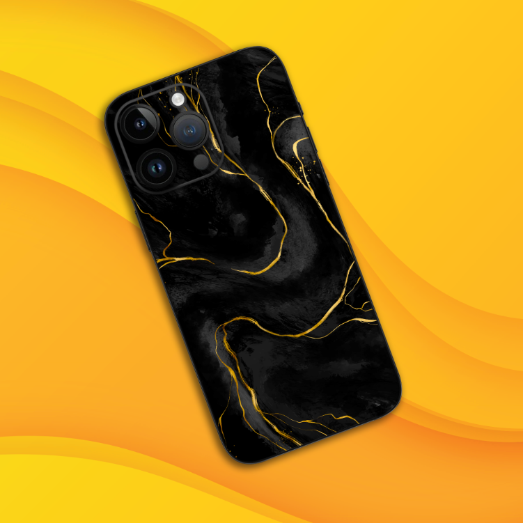 Wrapie Black Marble Printed Mobile Skin