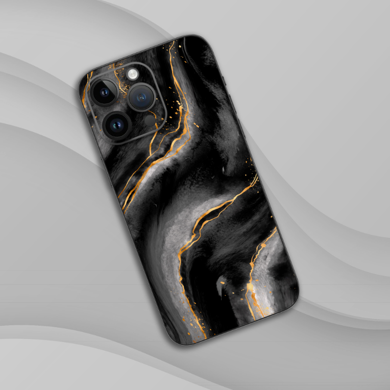 Wrapie Golden Black Marble Mobile Skin