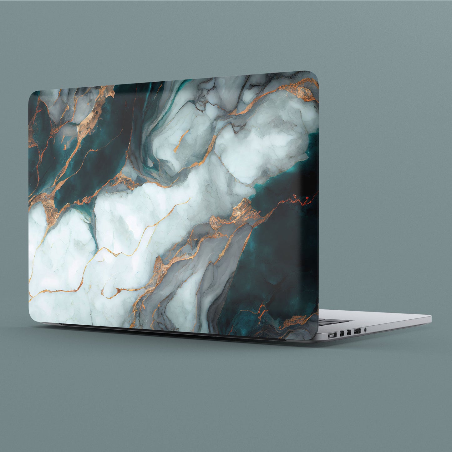 Wrapie Royal Green White Marble Laptop Skin